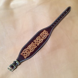 Scottish Deerhound or Irish Wolfhound Collar with Celtic Design in Brown Leather (3" wide to fit maximum 19" neck)